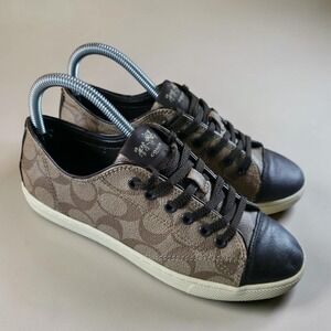 Coach Parkway Tennis Shoes Women's 7.5 B Dark Khaki Low Top Monogram Signature